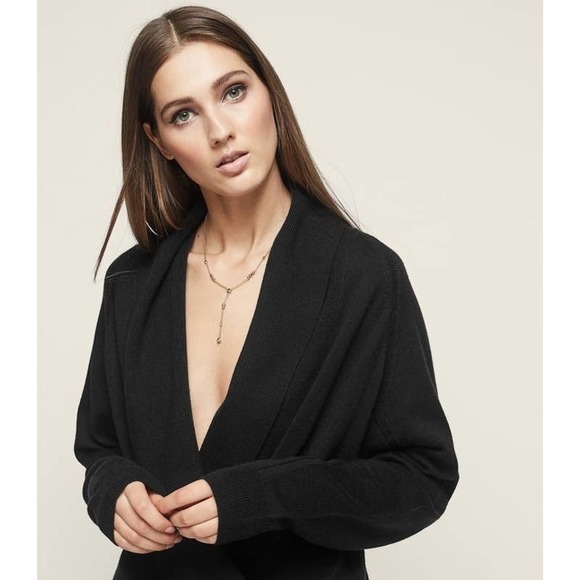 REISS Blanche Wrap Neck Jumper Draped Surplice Wrap Sweater, Black - Picture 2 of 16